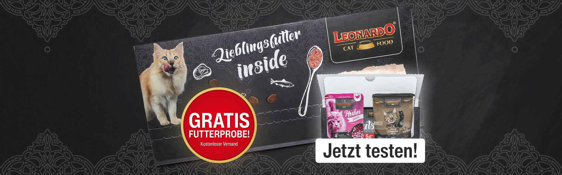 Die Marke Leonardo Cat Food bietet eine kostenlose Futterprobe für Katzen an.