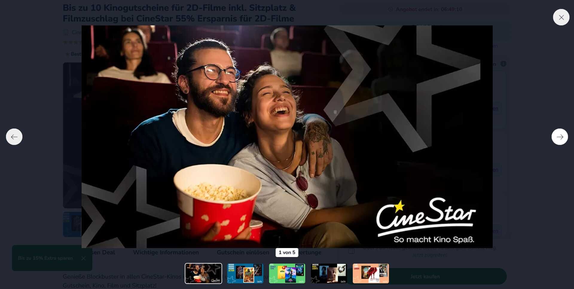 Bis zu 10 Kinogutscheine für 2D Filme inkl. Sitzplatz & Filmzuschlag bei CineStar 55% Ersparnis für 2D Filme