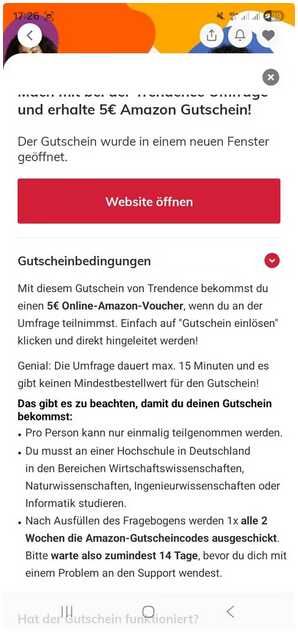 5 Euro Amazon Gutschein für studenten Umfrage