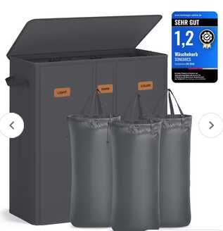 Songmics Wäschekorb mit 3 Fächern | 160L | herausnehmbarer und waschbarer Innensack | mit Deckel u 5 Etiketten | dunkelgrau | gratis Versand Songmics Wäschekorb mit 3 Fächern | 160L | herausnehmbarer und waschbarer Innensack | mit Deckel u 5 Etiketten | dunkelgrau | gratis Versand