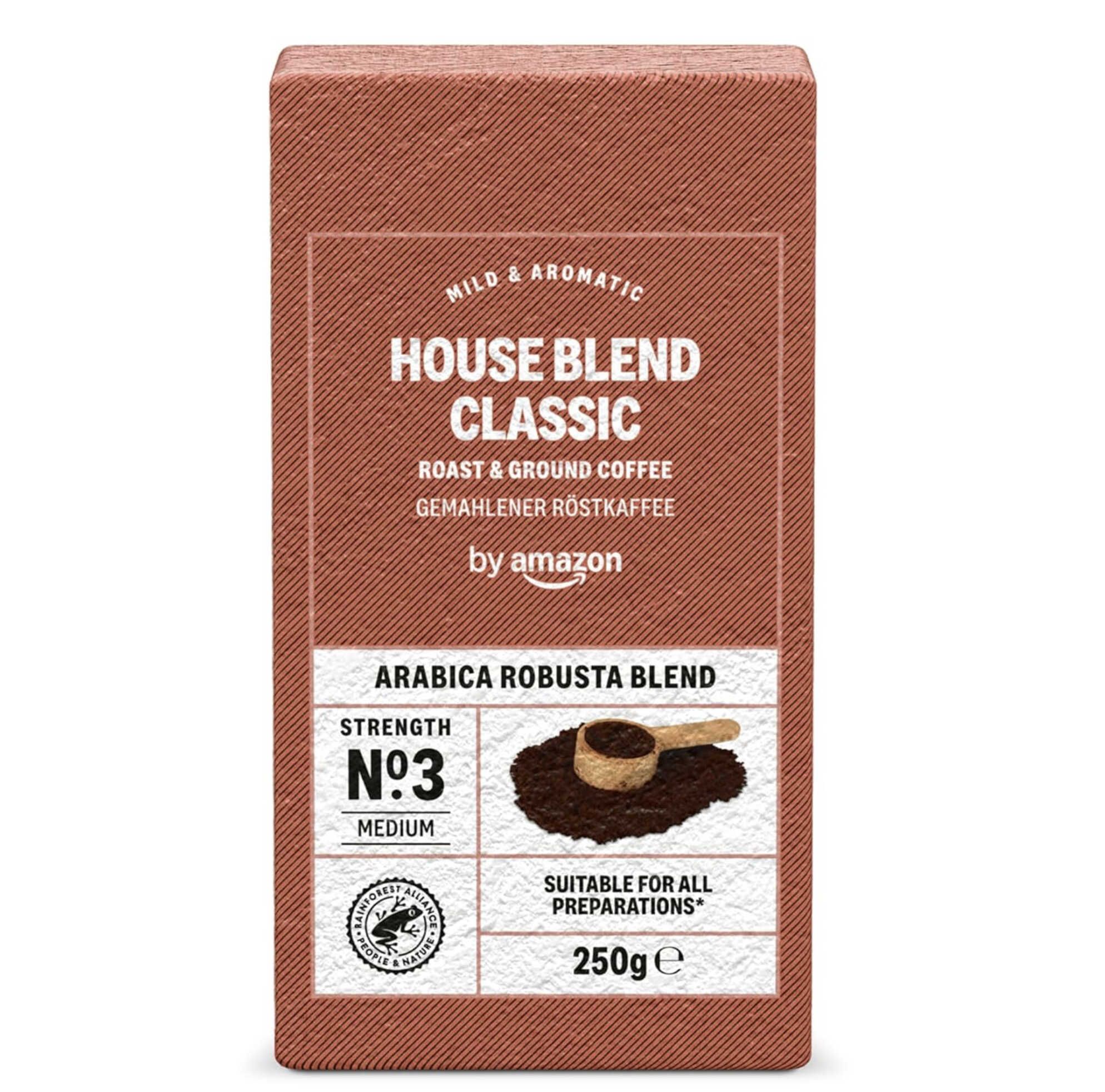 250g by Amazon House Blend Classic Gemahlener Röstkaffee, Intensität: 3 ab 2,65€ statt 3,15€