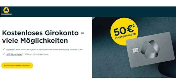 Kostenloses Commerzbank Girokonto » 50€ Startguthaben