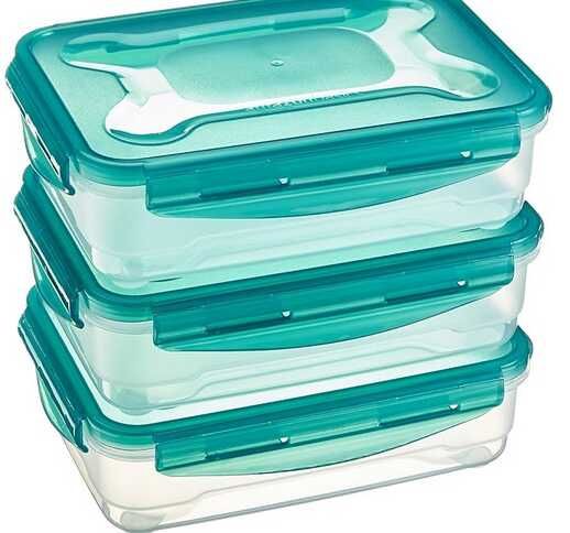 Amazon Basics Gefrierbehälter im Set, mit Deckel, luftdicht, auslaufsicher, stapelbar, 3x1,2L [Prime]