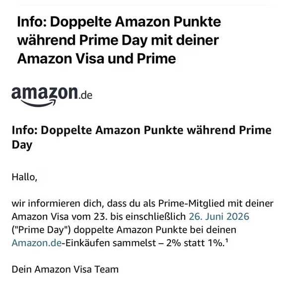 Doppelte Punkte bei Zahlung mit Amazon Visa bei Amazon Prime Days (Prime Kunden) Doppelte Punkte bei Zahlung mit Amazon Visa bei Amazon Prime Days (Prime Kunden)