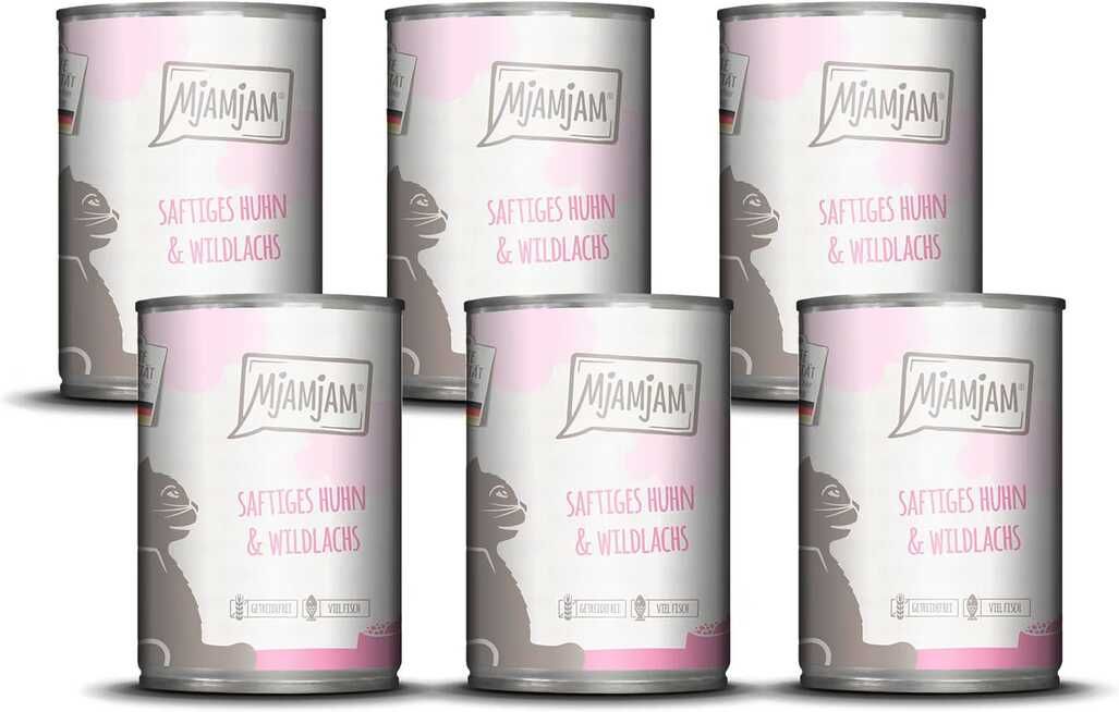 MjAMjAM - Nassfutter für Katzen - saftiges Huhn und Wildlachs, 6er Pack (6 x 400 g) 8,90€ statt 14,65€ MjAMjAM Nassfutter für Katzen saftiges Huhn und Wildlachs, 6er Pack (6 x 400 g) 8,90€ statt 14,65€