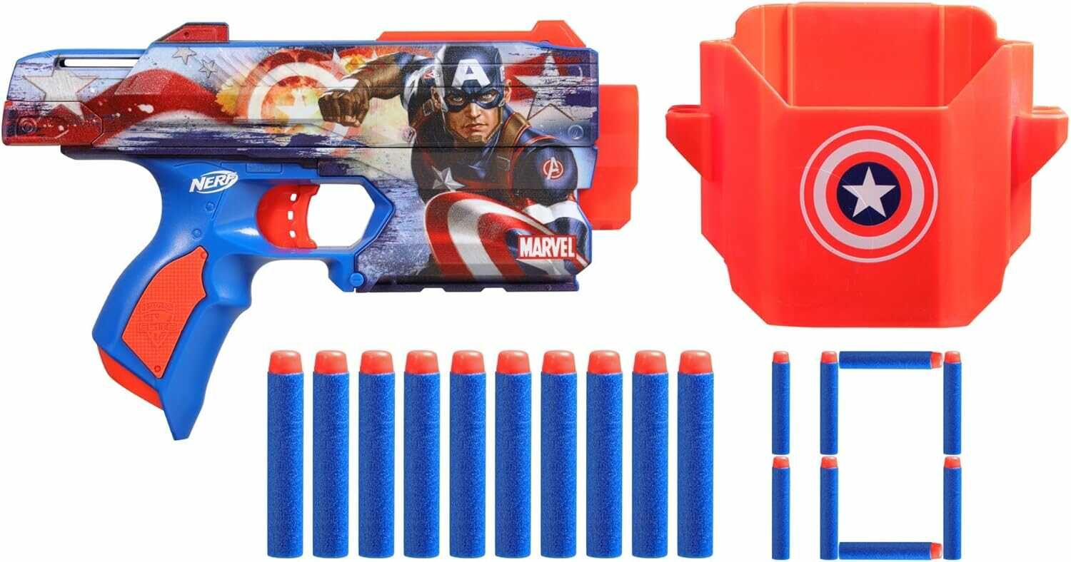 Nerf Marvel Captain America Dart Blaster mit 10 Nerf Elite Schaumstoff Darts und Holster 5,92€ statt 11,99€