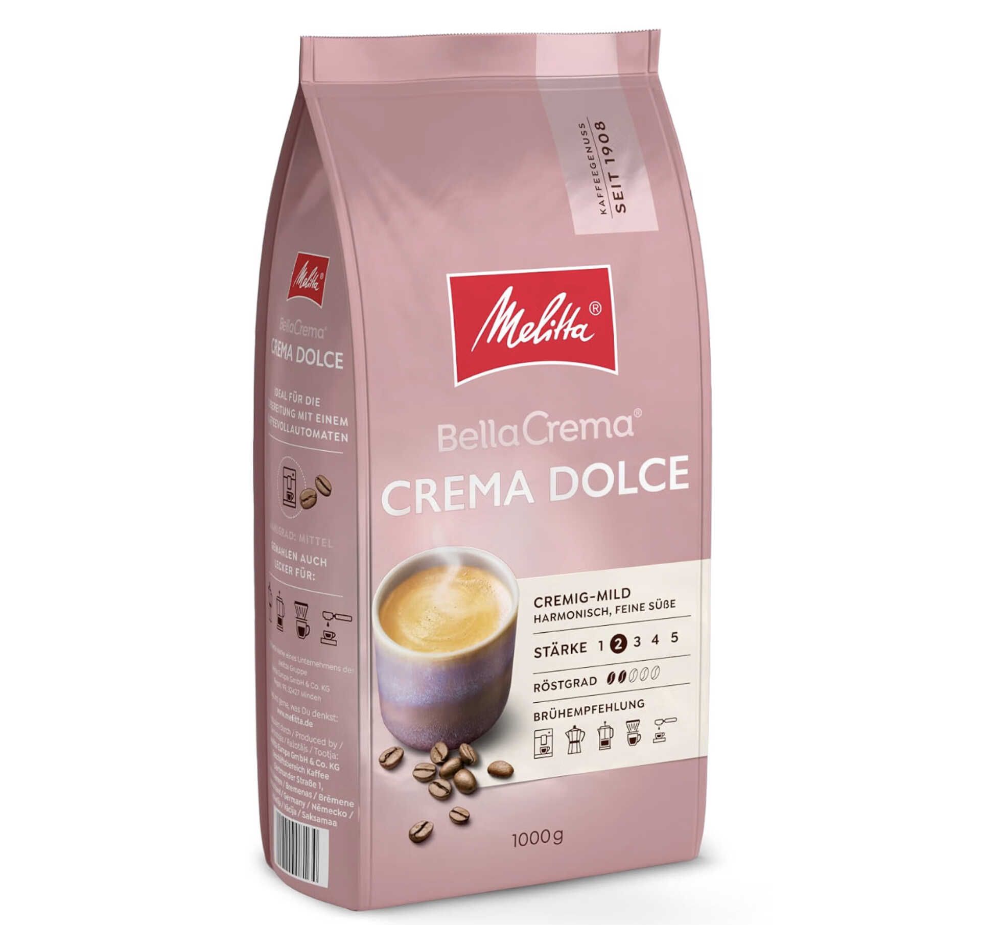 1kg Melitta BellaCrema Crema Dolce Kaffeebohnen, Stärke 2/5 für 11,58€ statt 15,99€ 1kg Melitta BellaCrema Crema Dolce Kaffeebohnen, Stärke 2/5 für 11,58€ statt 15,99€