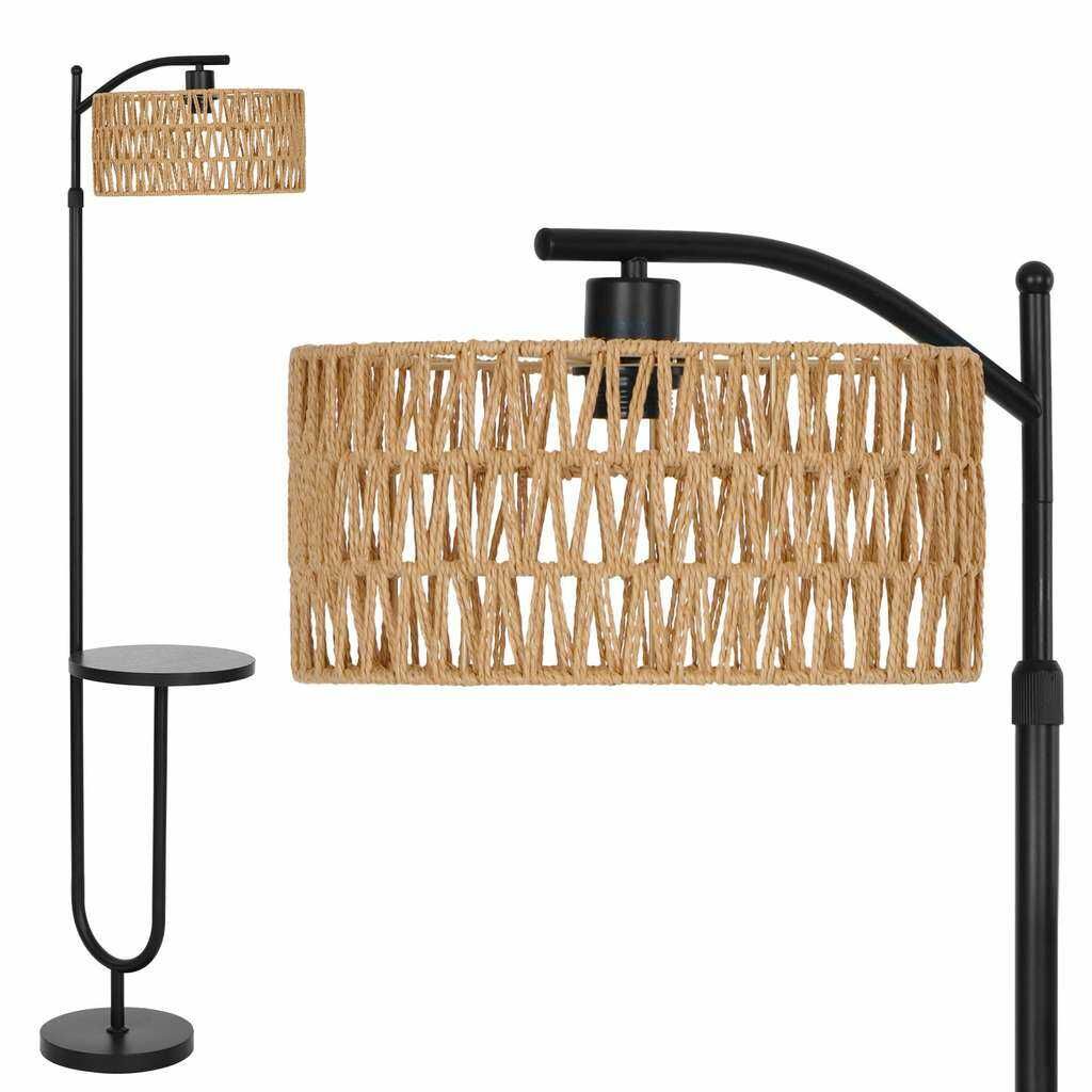 LuminexDesigns Stehlampe Boho Standleuchte mit Ablage, Rattan, schwarz, höhenverstellbar 176cm, E27 Sockel, 2m Kabel mit Fußschalter LuminexDesigns Stehlampe Boho Standleuchte mit Ablage, Rattan, schwarz, höhenverstellbar 176cm, E27 Sockel, 2m Kabel mit Fußschalter