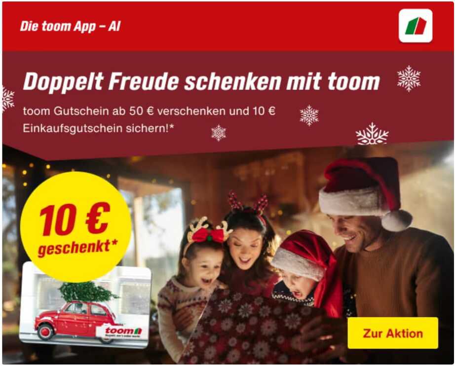 (toom) Geschenkkarten Tag am 19.12.2025 50€+10€ (umgerechnet  17%)