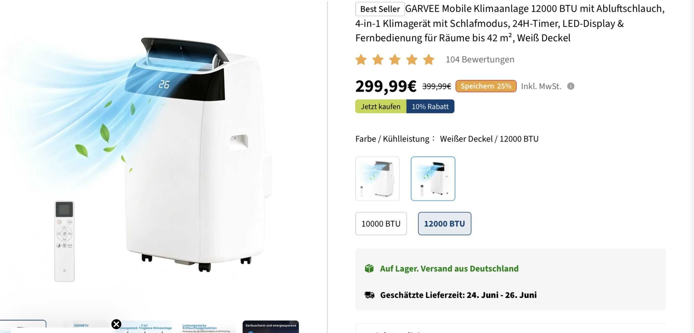 GARVEE Mobile Klimaanlage 12000 BTU mit Abluftschlauch GARVEE Mobile Klimaanlage 12000 BTU mit Abluftschlauch