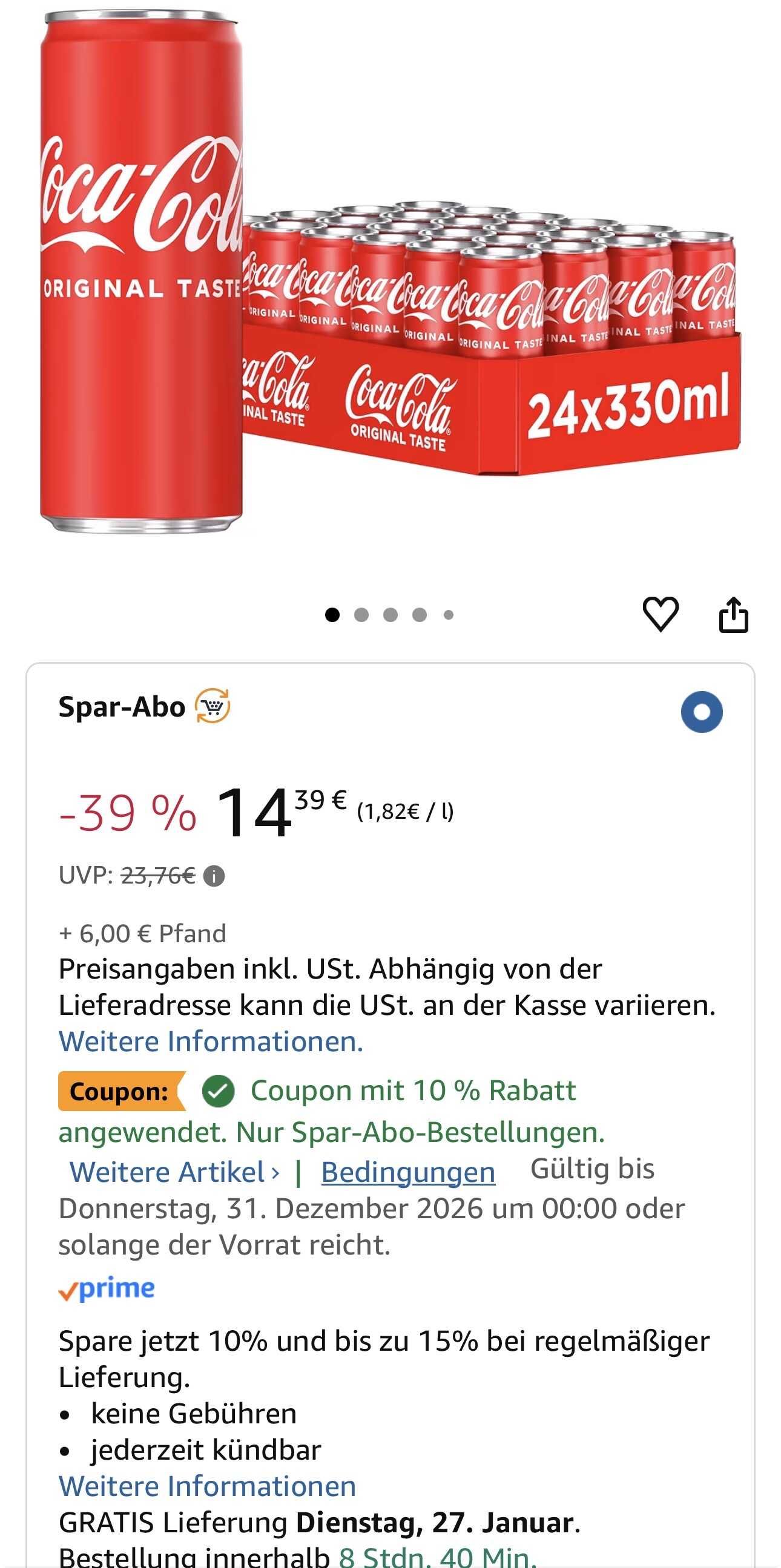 24x0,33l Coke Zero für 14,39 zuzüglich Pfand