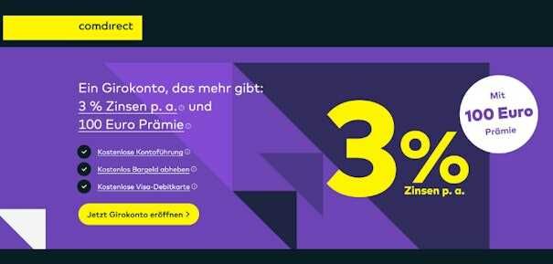 Ein Girokonto, das mehr gibt: 3 % Zinsen p. a. und 100 Euro Prämie Ein Girokonto, das mehr gibt: 3 % Zinsen p. a. und 100 Euro Prämie