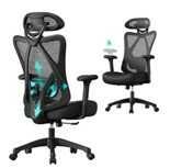 SONGMICS Bürostuhl bis 150 kg belastbar, schwarz, Atmungsaktive Netzrückenlehne, verstellbare Armlehnen