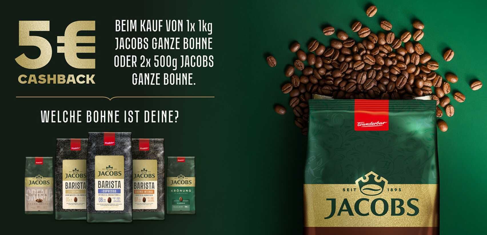 Jacobs Kaffeebohnen 5€ Cashback Jacobs Kaffeebohnen 5€ Cashback