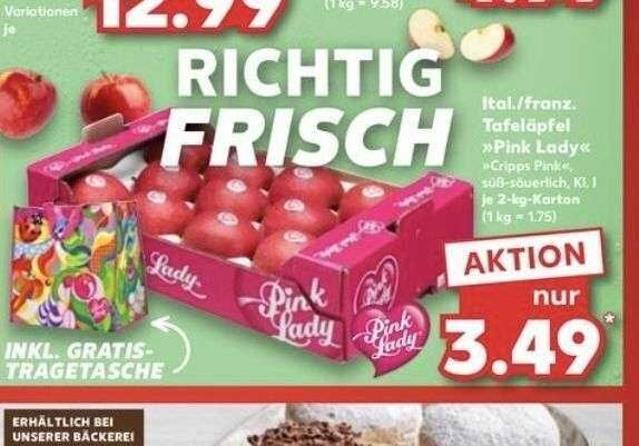 Tafeläpfel Pink Lady süß säuerlich 2 kg Karton (1kg   1.75) incl. Tragetasche