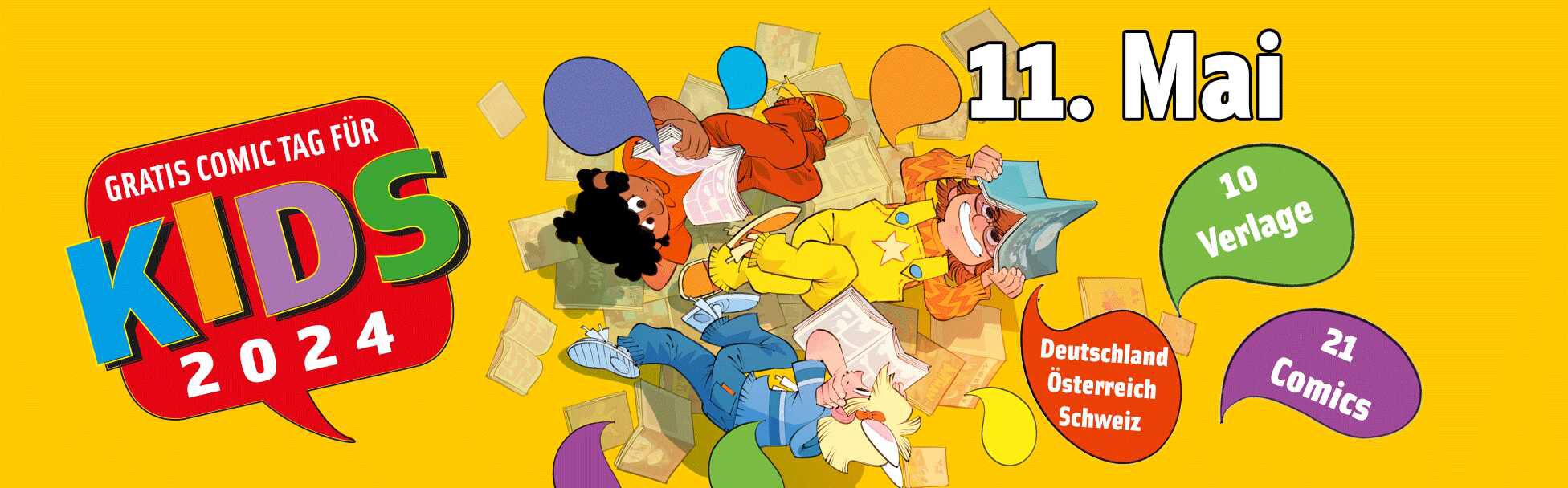 Gratis Comic Tag für Kids am 11.05.2024  21 Comics von 10 Verlagen  in Deutschland, Österreich und Schweiz