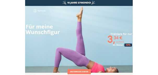 Gymondo Sale: 50% Rabatt auf Jahresmitgliedschaft   nur 3,34€/Monat, über 1.500 Workout Videos