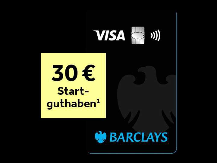 Jetzt höhere Prämie  Barclays Visa mit 30€ Startguthaben – kostenlose Kreditkarte, mobiles Zahlen mit Apple & Google Pay