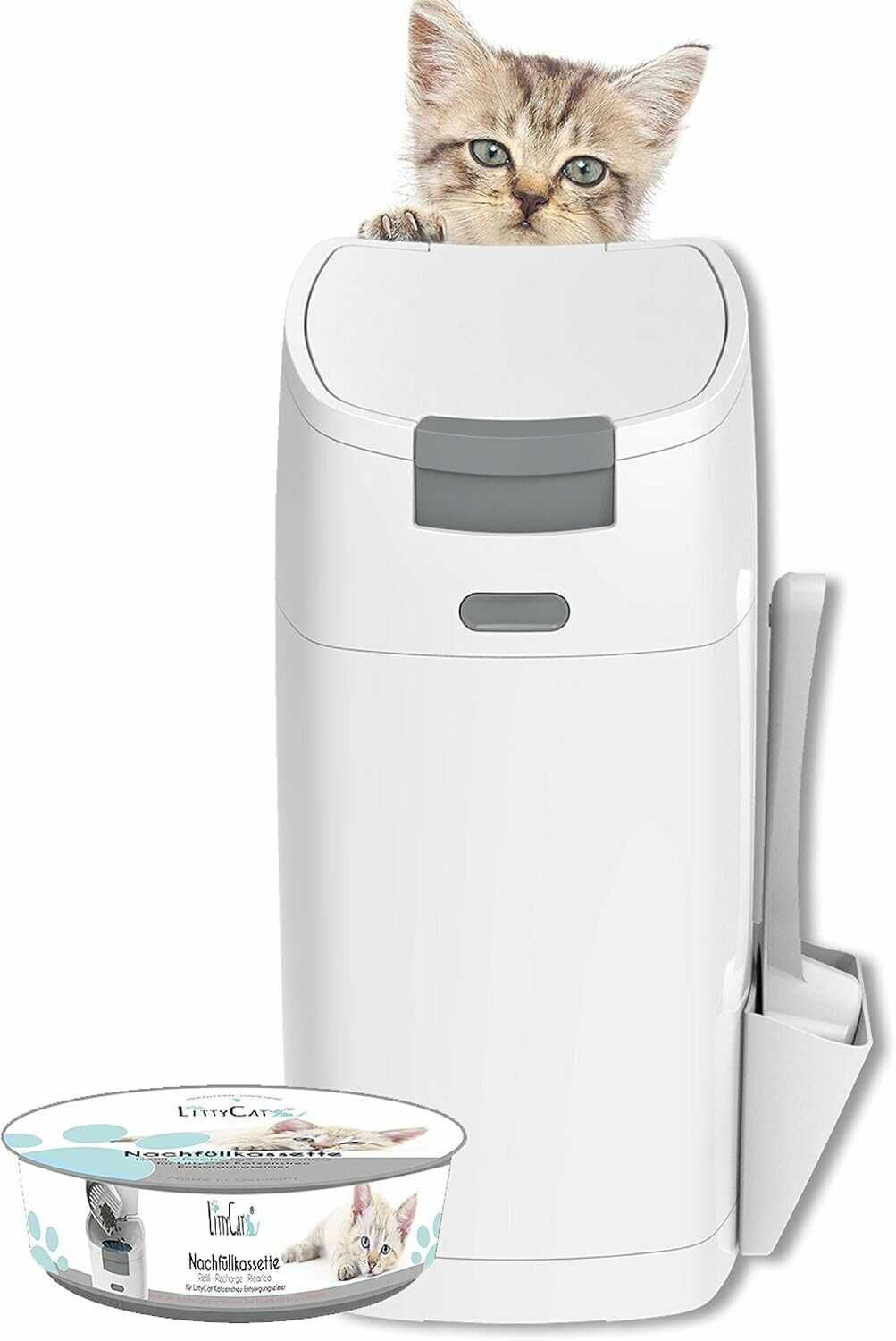 Littycat Katzenstreu Entsorgungseimer mit Schaufel inkl. Nachfüllkassette, weiß grau für 21,95 € statt 24,95 €