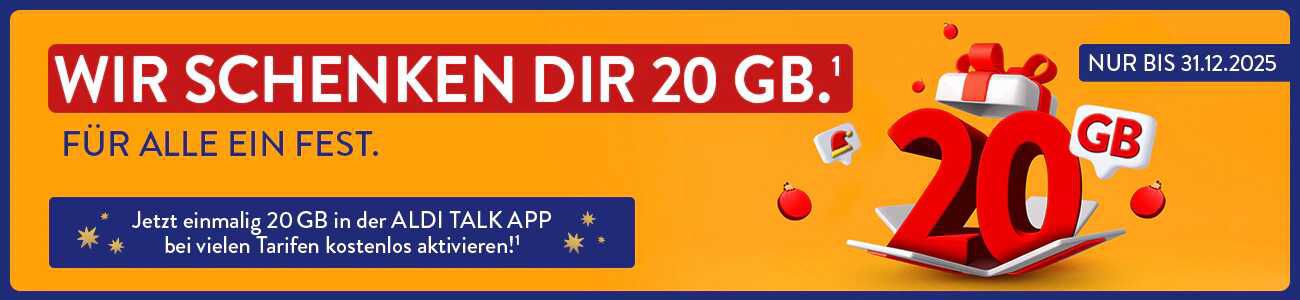 ALDI TALK: Kostenloses Datenvolumen – 20 GB geschenkt