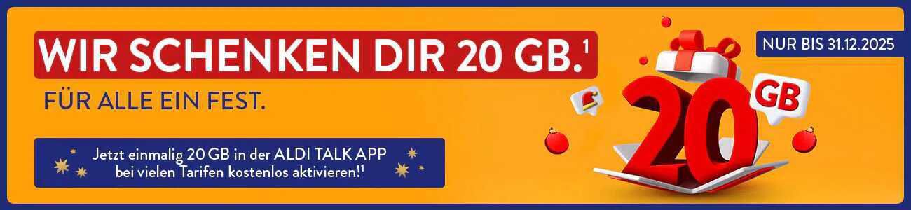 ALDI TALK: Kostenloses Datenvolumen mit 20 GB geschenkt