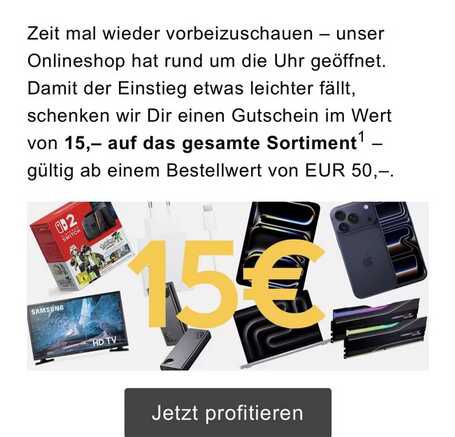 Galaxus: 15€ Gutschein ab einem Bestellwert von 50€ (EMAIL) Galaxus: 15€ Gutschein ab einem Bestellwert von 50€ (EMAIL)