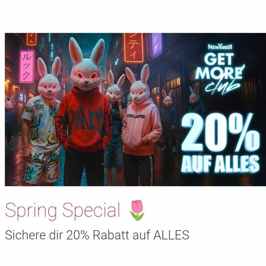 New Yorker App: 20% auf ALLES ohne Mindesteinkaufswert für Clubmitglieder