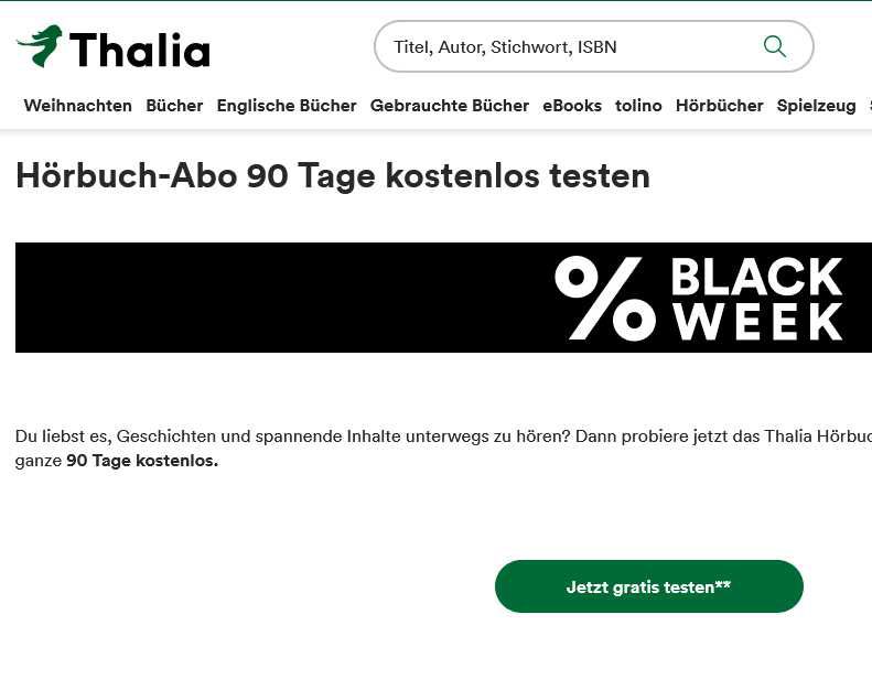 Thalia Hörbuch Abo 90 Tage gratis für Neu Abonnenten/Abonnentinnen
