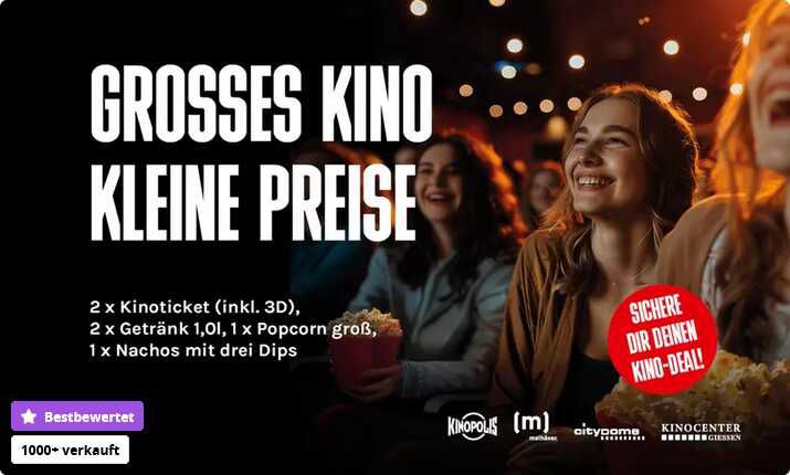 [Groupon | Kinopolis] 2 Kinotickets mit Popcorn, Nachos und Getränken 36,49€ statt 68,14€