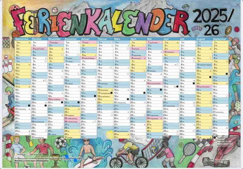 Ferienkalender Bayern 2025/2026 kostenlos (Format DIN A1 oder DIN A3)