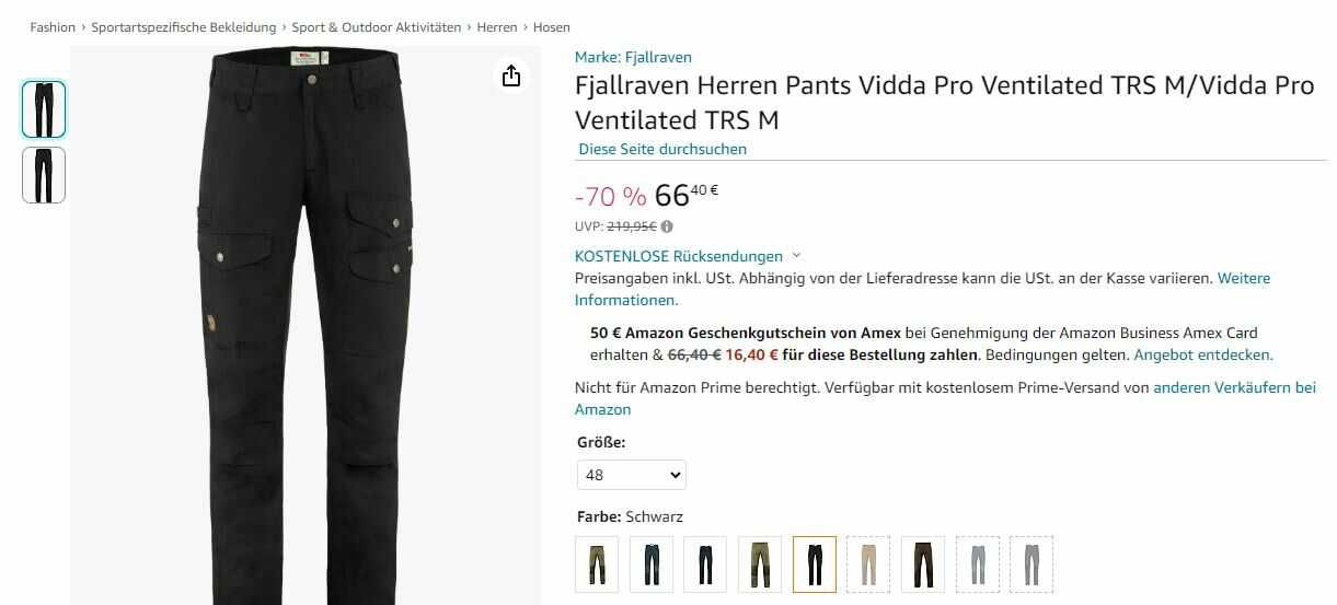 Fjallraven Herren Vidda Pro Ventilated Trousers   Gr. 48 für 66,40