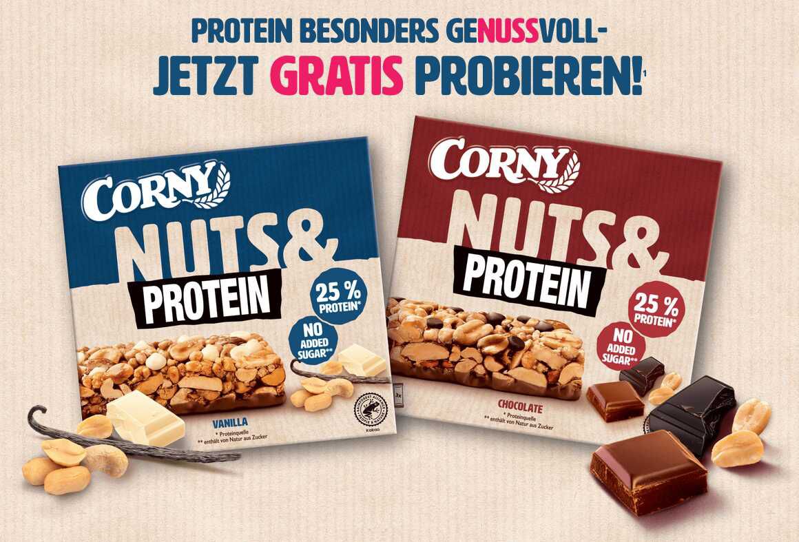 Corny Nuts & Protein Riegel gratis testen Corny Nuts & Protein Riegel gratis testen