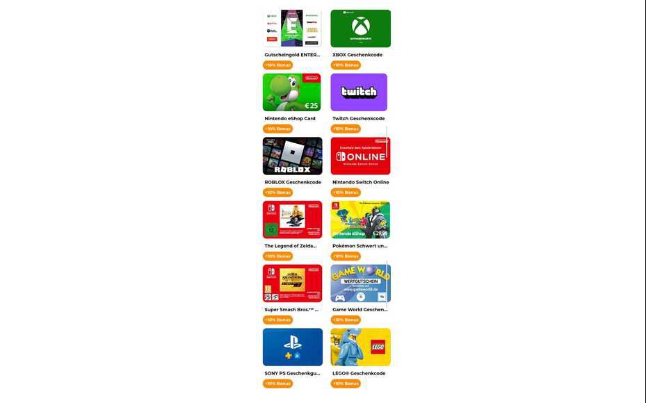Geschenkkartenwelt +10% auf Gaming Gutscheine