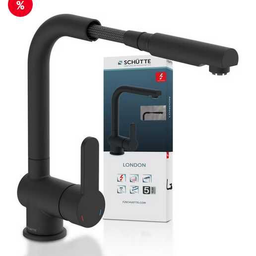 SCHÜTTE Spültischarmatur LONDON Niederdruck Black matt (mit NK Gutschein 79,42 möglich) 99,47€ statt 112,99€