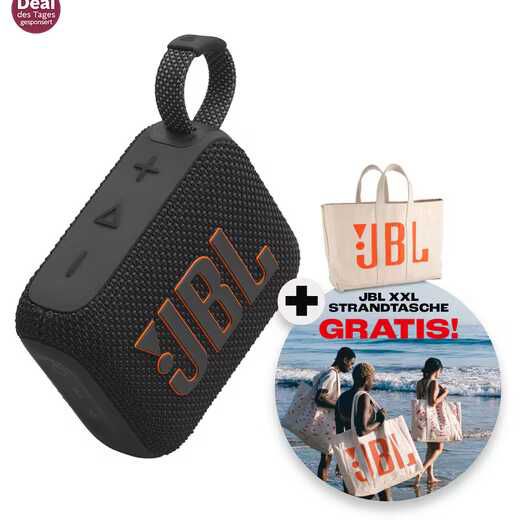 JBL Set: GO 4 (Schwarz | Lila | Pink) + JBL XXL Strandtasche Bluetooth Lautsprecher 33€ statt  41,91€
