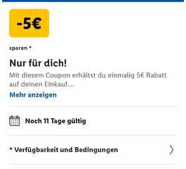 (Lidl Plus) 5€ Rabatt bei 30 € Mindesteinkauf in der App (personalsiert)