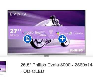 Gaming Monitor QD OLED 360Hz   26.5 Philips Evnia 8000 27M2N8500   2560x1440 (QHD)   430,48€ statt 555€