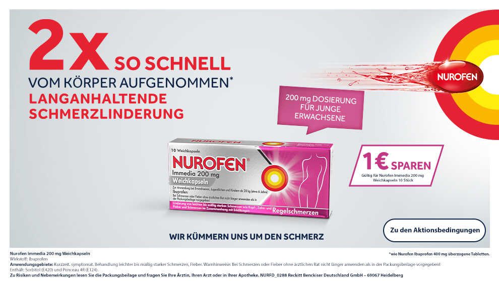 1,00€ Cashback Nurofen Immedia 200mg Weichkapsel