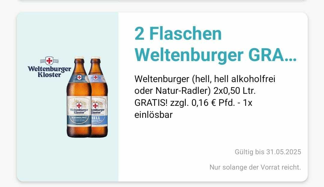 Gratis 2 Flaschen Weltenburger (Logo App)