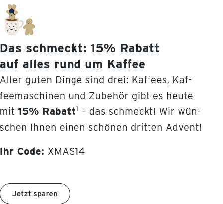 Tchibo 15% Rabatt auf Kaffee, Kaffeemaschinen und Zubehör