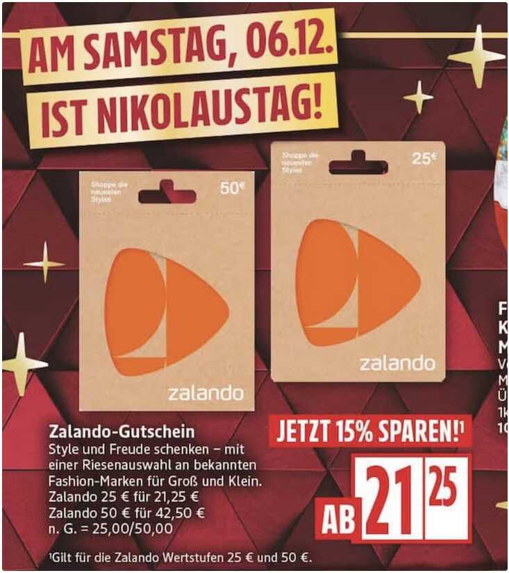 [EDEKA bundesweit] 15% auf Zalando Gutscheinkarten an Nikolaus am 6.12.