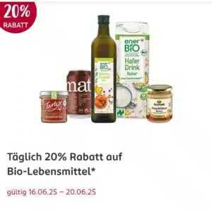 (Rossmann App)  20% Rabatt auf Bio Lebensmittel vom 16. 20.06.2025