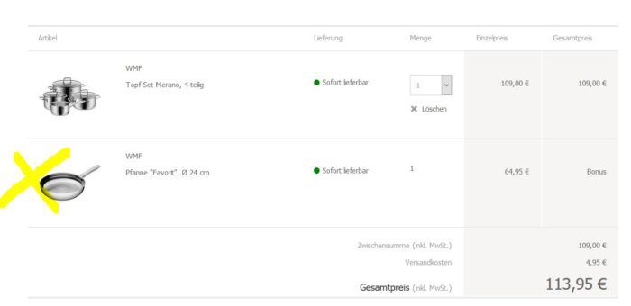 WMF Merano - 4 teiliges Topfset + Pfanne Favorit für 113