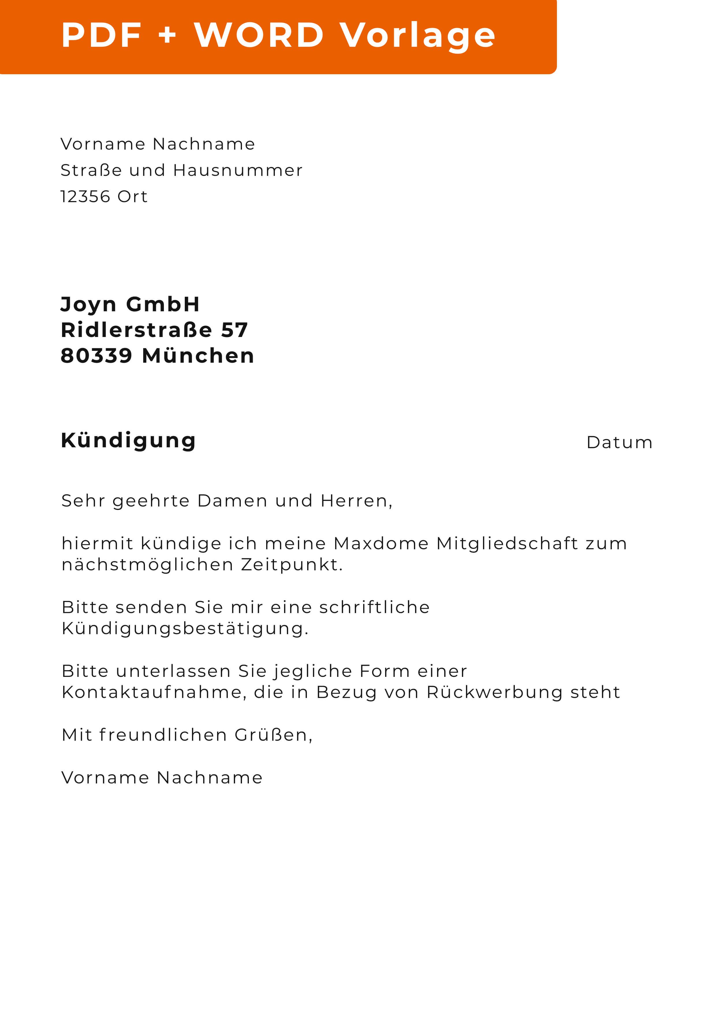 Maxdome kündigen Kostenlose Vorlage zur Kündigung