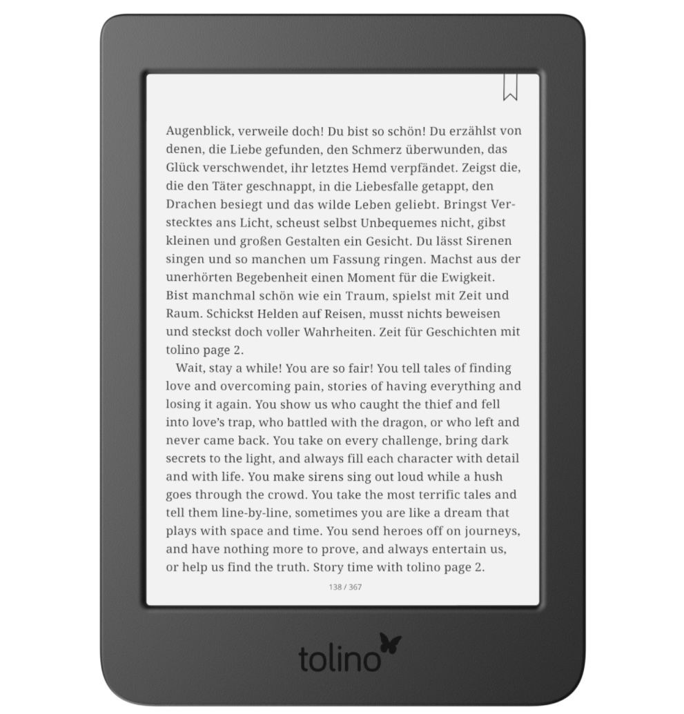 tolino page 2 6 Zoll eBookReader mit integriertem Leselicht für 53