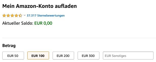 Amazon 80 Euro Aufladen 8 Euro Geschenkt Amazon-Konto erstmalig und mit mindestens 80€ aufladen = 8€ geschenkt