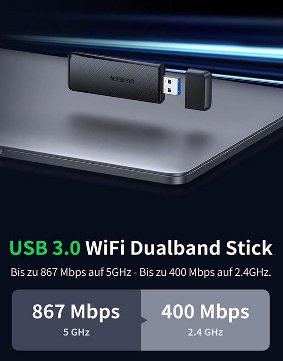 AC1300 USB WLAN Stick - 1300Mbps Dualband Mit 2x3dBi Antennen