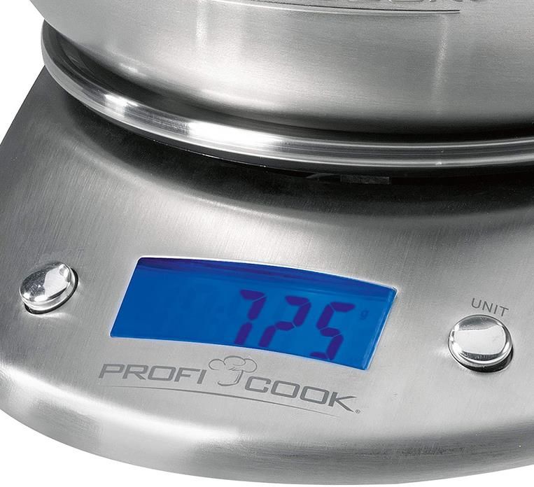 Bilancia Digitale Proficook PC-KW 1040 - Acciaio Inox, Portata 5 Kg, Display LCD Blu