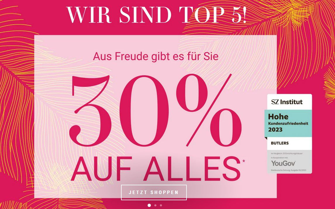 Butlers 30 Rabatt auf Alles z.B. LOUNGE LIFE Ecksofa 3tlg. inkl