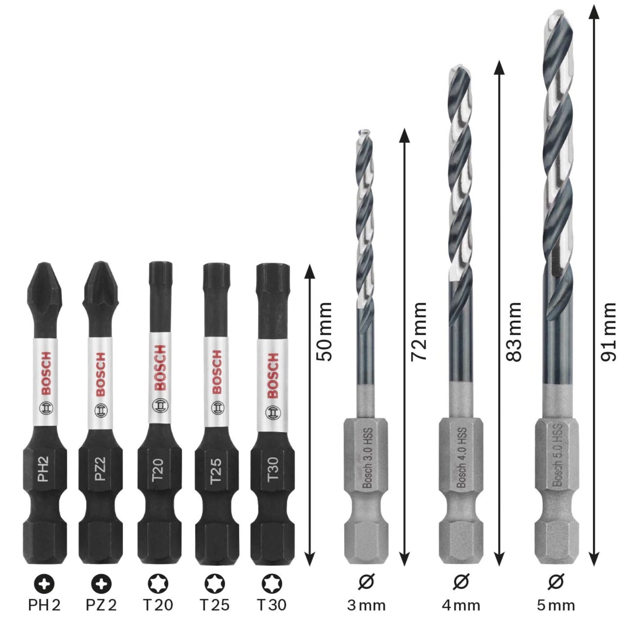 Bosch Professional Schrauberbit-Set 12-tlg. – Extra Hart, Für Phillips & Pozidiv, Inkl. Halter